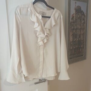 LOFT Ivory Ruffle Front Blouse size small